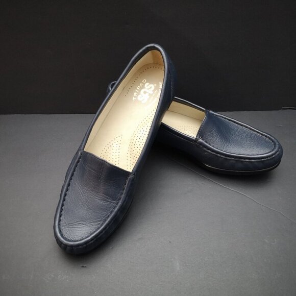 Tripad SAS Ladies Size 8 Navy Faux Leather Comfort Foot Bed Loafers - Picture 1 of 8